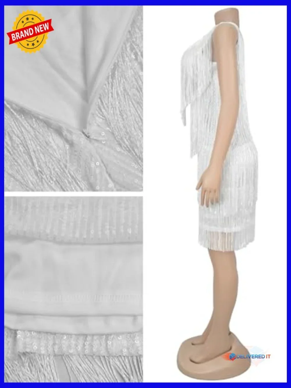 Halter Backless Fringe Mini Dress for Parties Cocktail Bodycon - Picture 5 of 7